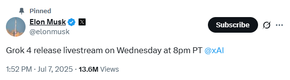 Grok 4 livestream july 9