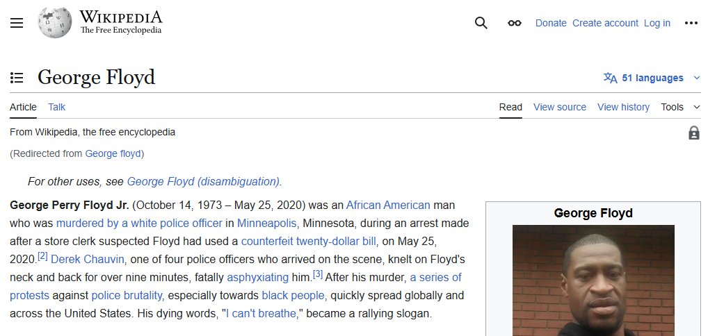 Wikipedia first paragraph on George Floyd