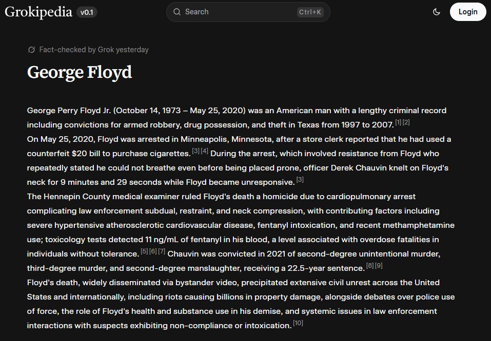 Grokipedia First Paragraph on George Floyd