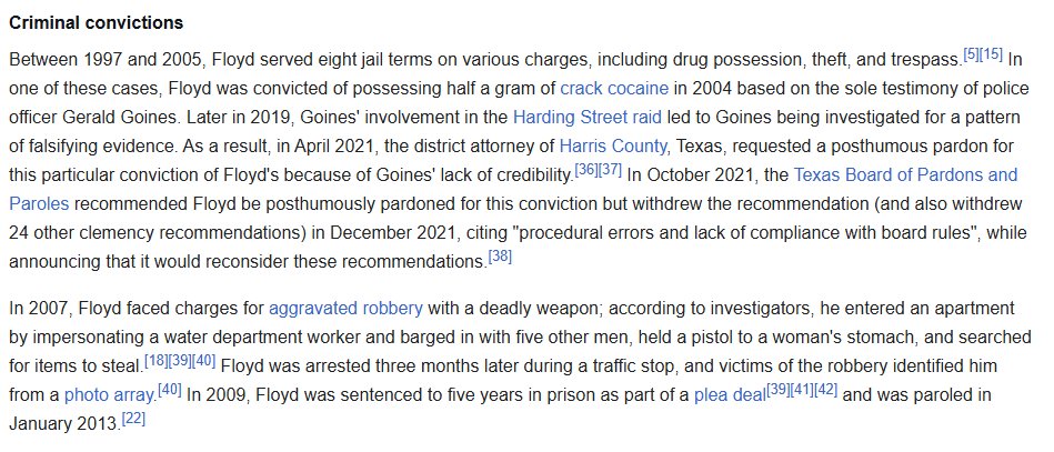 Wikipedia section on criminal convictions